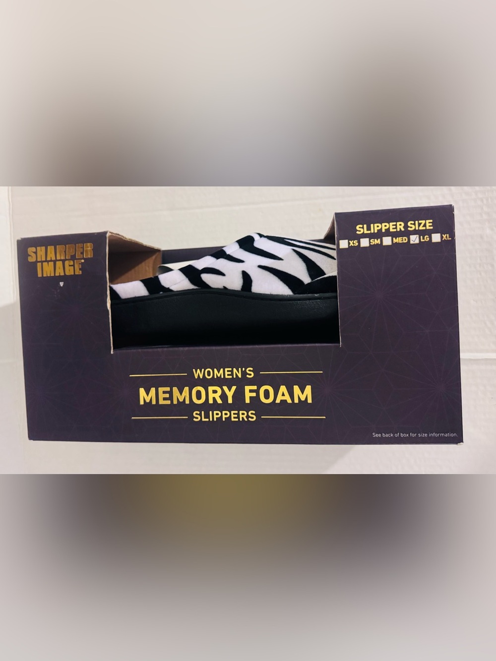 Sharper Image Women's Zebra Memory Foam Slippers - Black & Whites Large 10-11